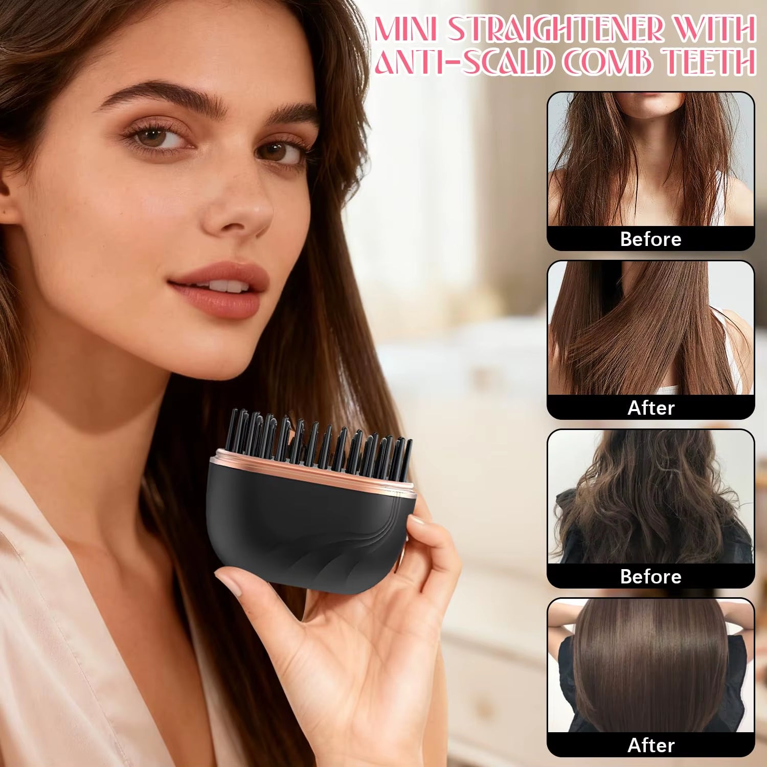 Mini Alisadora Portatil Hair Straightener cepillo de planchado anti quemado